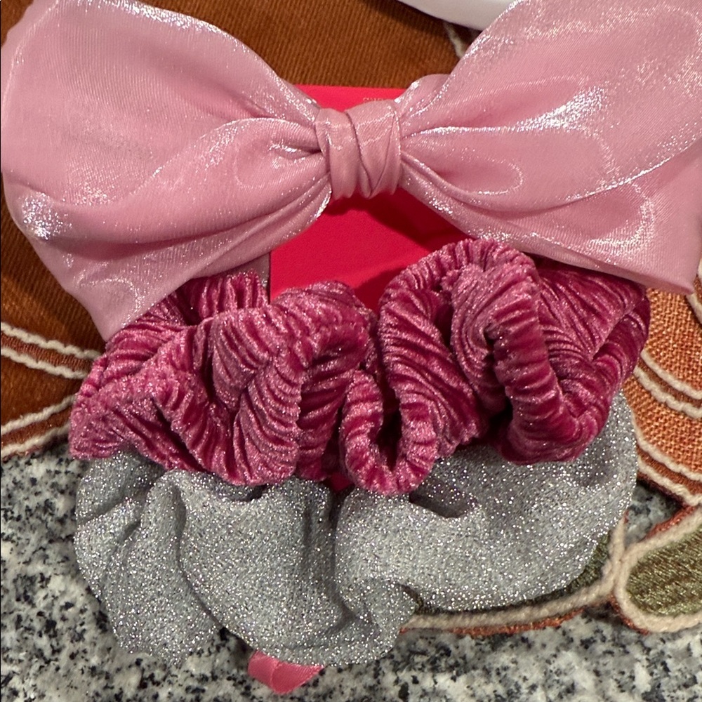 Pink and Silver Hair Scrunchies Set